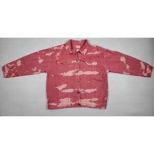 NWT Peach Love Cali Pink Bleach Camo Tie Dye‎ Denim Jean Jacket Womens Large